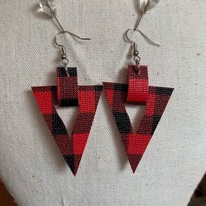 Buffalo Plaid Arrow Faux Leather Earrings